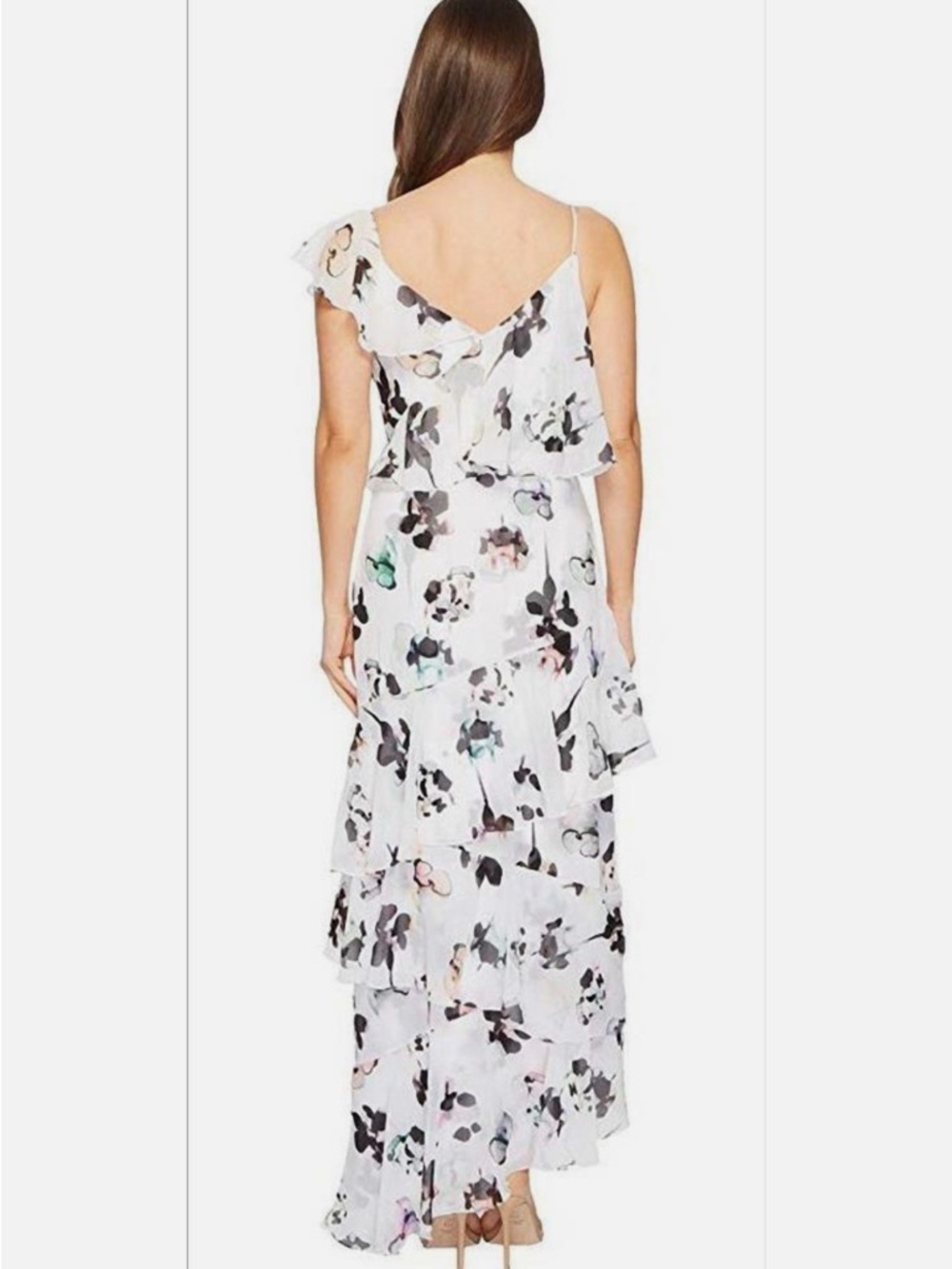 ML Monique Lhuillier Asymetrical Ruffle Gardenia Floral Dress size 16 - Picture 9 of 9